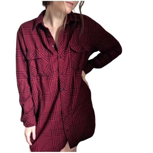 Ariztia Wilfred Free red flannel shirt dress button front large - Picture 3 of 10